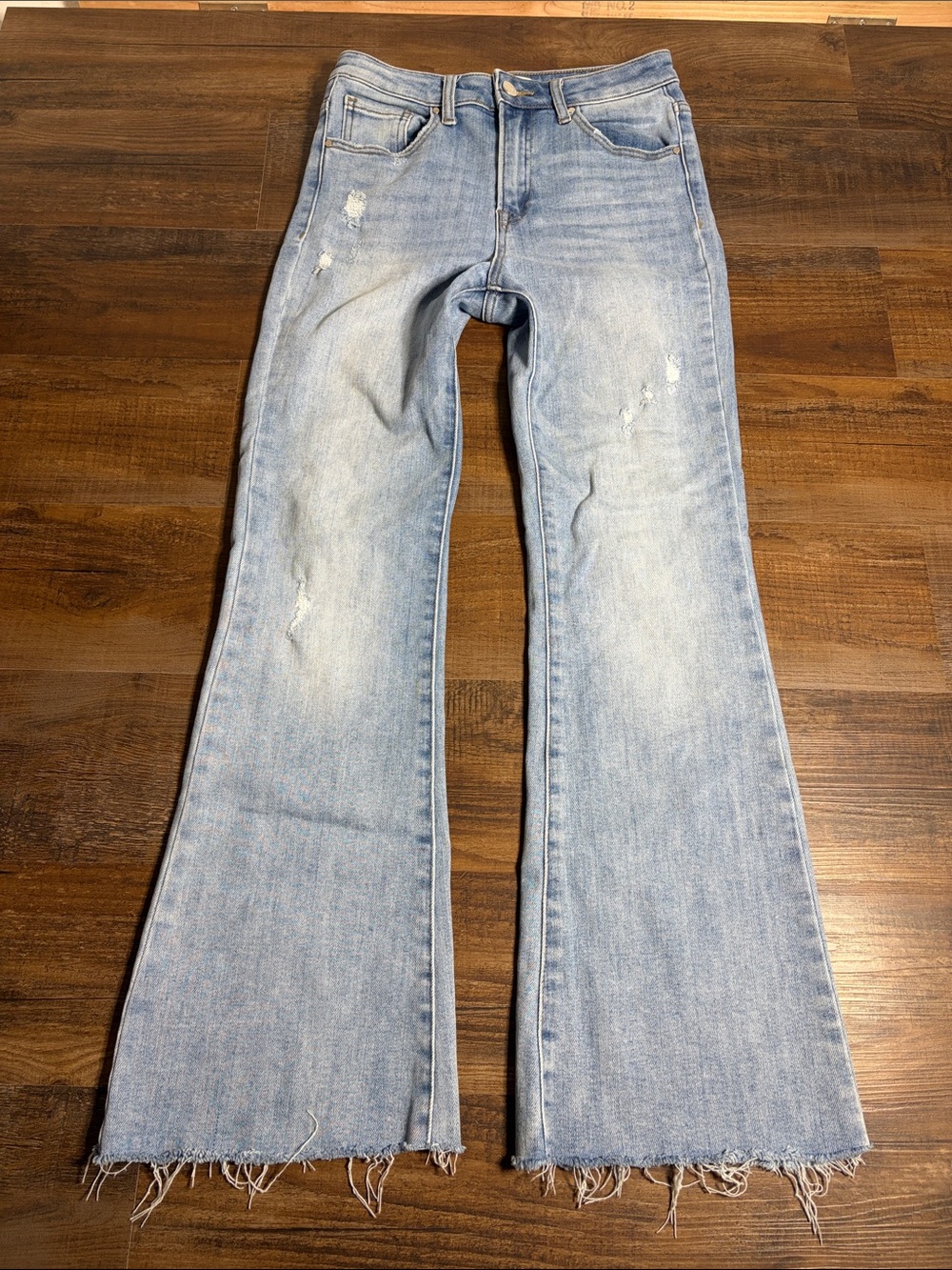 Women's Light Blue Distressed Flare Jeans